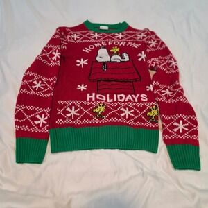 Peanuts Snoopy Christmas Sweater XS Red Green Home for the Holidays Excellent